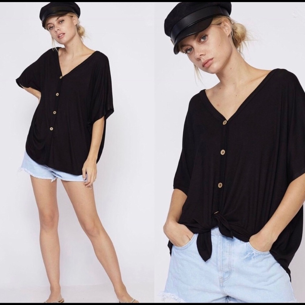 VAL Softest Button Down Top - BLACK - Picture 1 of 4